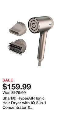 Kohl's Shark hyperair ionic hair dryer with iq 2-in-1 concentrator & styling brush attachments offer