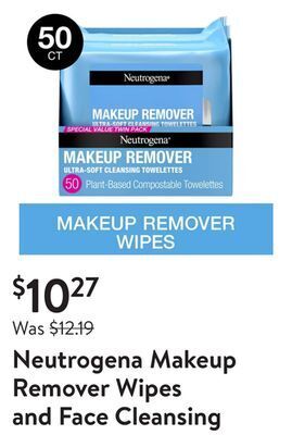 Walmart Neutrogena makeup remover wipes and face cleansing towelettes offer