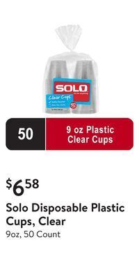 Walmart Solo disposable plastic cups, clear offer