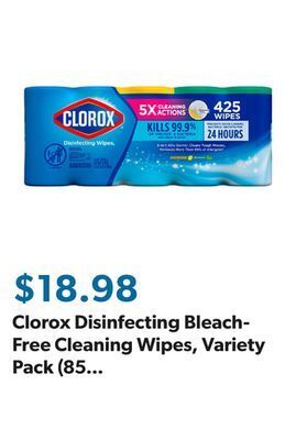 Sam's Club Clorox disinfecting bleach-free cleaning wipes, variety pack (85 wipes/pk., 5 pk.) offer