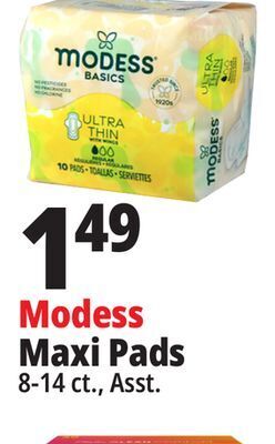 Ocean State Job Lot Modess maxi pads offer
