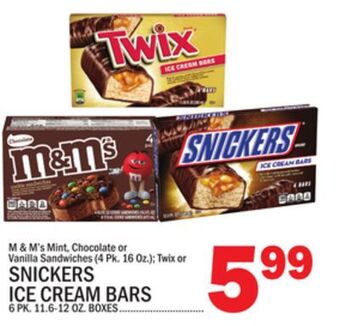 C Town Snickers ice cream bars 6 pk. 11.6-12 oz. boxes offer
