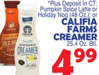 Bravo Supermarkets Califia farms creamer 25.4 oz. btl offer