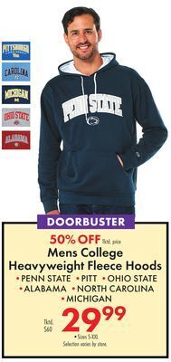 Boscov's Mens college heavyweight fleece hoods offer
