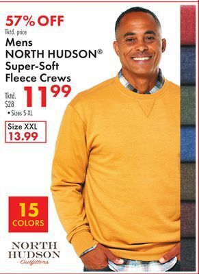 Boscov's Mens north hudson super-soft fleece crews offer