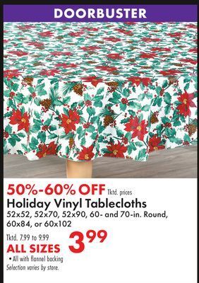 Boscov's Holiday vinyl tablecloths offer