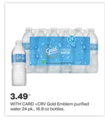 CVS Gold emblem purified water 24 pk., 16.9 oz bottles offer