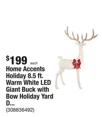 The Home Depot Home accents holiday 8.5 ft. warm white led giant buck with bow holiday yard decoration offer