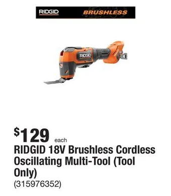 The Home Depot Ridgid 18v brushless cordless oscillating multi-tool (tool only) offer