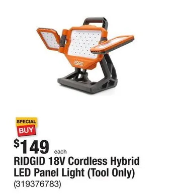 The Home Depot Ridgid 18v cordless hybrid led panel light (tool only) offer