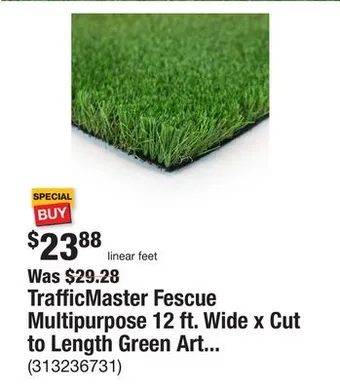 The Home Depot Trafficmaster fescue multipurpose 12 ft. wide x cut to length green artificial grass turf offer