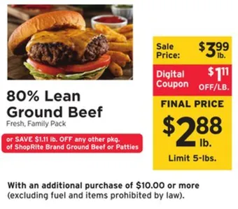 ShopRite 80% lean ground beef offer