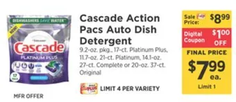ShopRite Action pacs auto dish detergent offer