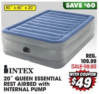 Big 5 Intex 20 queen essential rest airbed with internal pump offer