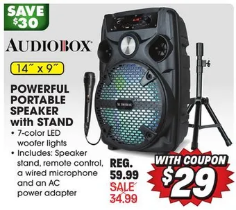Big 5 Audiobox powerful portable speaker with stand offer