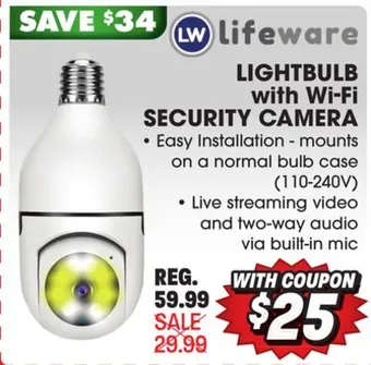 Big 5 Lifeware lightbulb with wi-fi security camera offer