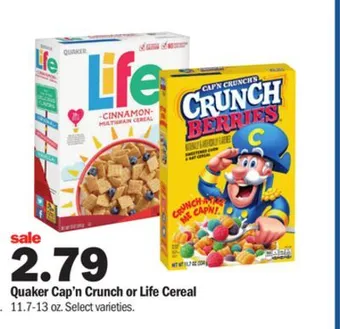 Meijer Quaker cap'n crunch or life cereal offer