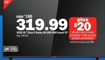 Meijer Vizio 55 class v-series 4k uhd hdr smart tv offer