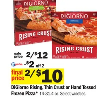 Meijer Digiorno rising, thin crust or hand tossed frozen pizza offer