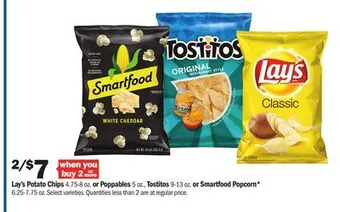 Meijer Lay's potato chips 4.75-8 oz. or poppables 5 oz., tostitos 9-13 oz. or smartfood popcorn* 6.25-7.75 oz offer