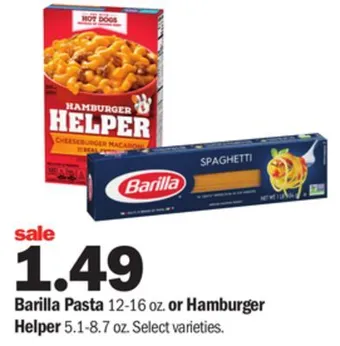 Meijer Barilla pasta 12-16 oz. or hamburger helper 5.1-8.7 oz offer