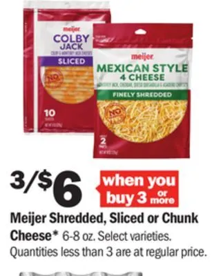 Meijer Meijer shredded, sliced or chunk cheese offer
