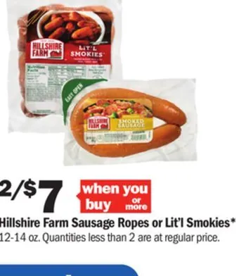 Meijer Hillshire farm sausage ropes or lit'l smokies offer
