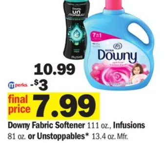 Meijer Downy fabric softener 111 oz., infusions 81 oz. or unstoppables* 13.4 oz offer
