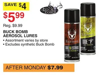 Dunham's Sports Buck bomb aerosol lures offer
