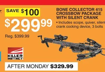 Dunham's Sports Killer instinct bone collector 415 crossbow package with silent crank offer