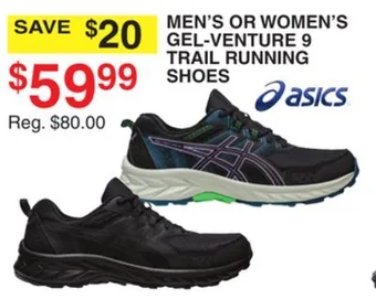 Dunham's Sports Asics men's or women's gel-venture 9 trail running shoes offer