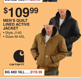 Dunham's Sports Carhartt men's quilt lined active jacket offer