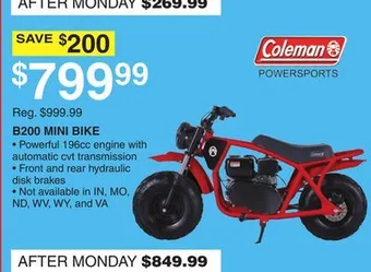 Dunham's Sports Coleman b200 mini bike offer