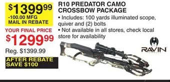 Dunham's Sports Ravin r10 predator camo crossbow package offer