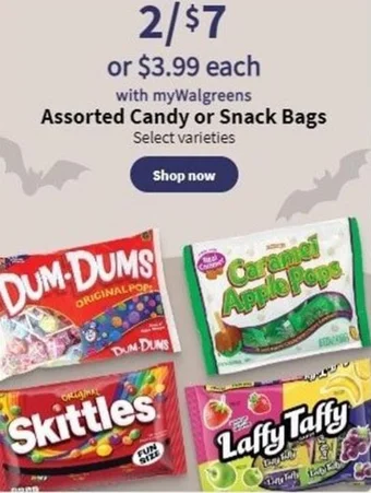 Walgreens Assorted Candy or Snack Bags offer