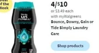 Walgreens Bounce, Downy, Gain or Tide Simply Laundry Care offer