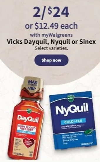 Walgreens Vicks Dayquil, Nyquil or Sinex offer