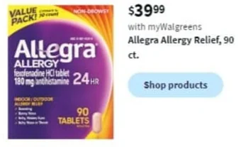 Walgreens Allegra Allergy Relief, 90 ct. offer