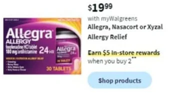 Walgreens Allegra, Nasacort or Xyzal Allergy Relief offer