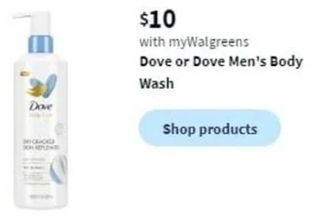 Walgreens Dove or Dove Men's Body Wash offer