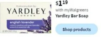 Walgreens Yardley Bar Soap offer