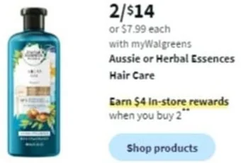 Walgreens Aussie or Herbal Essences Hair Care offer