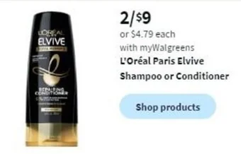 Walgreens L'Oréal Paris Elvive Shampoo or Conditioner offer
