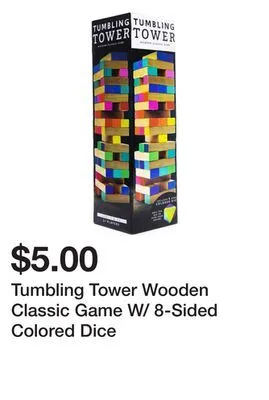 Five Below Tumbling tower wooden classic game w/ 8-sided colored dice offer