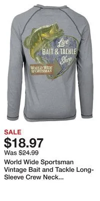 Cabela's World wide sportsman vintage bait and tackle long-sleeve crew neck t-shirt for men offer