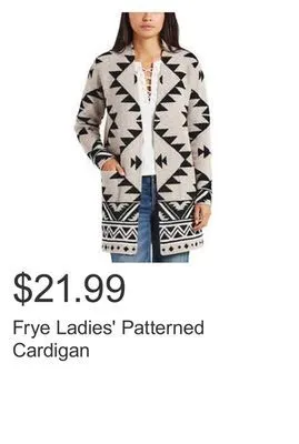 Costco Frye ladies' patterned cardigan offer