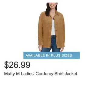 Costco Matty m ladies' corduroy shirt jacket offer