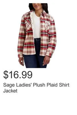 Costco Sage ladies' plush plaid shirt jacket offer