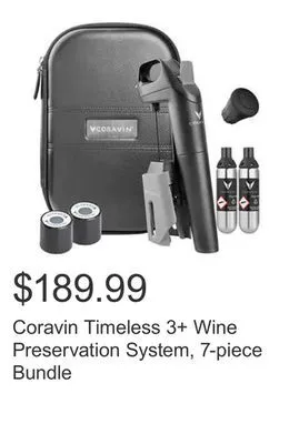 Costco Coravin timeless 3+ wine preservation system, 7-piece bundle offer