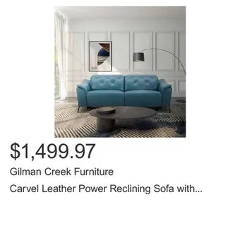 Costco Gilman creek furniture carvel leather power reclining sofa with power headrest offer
